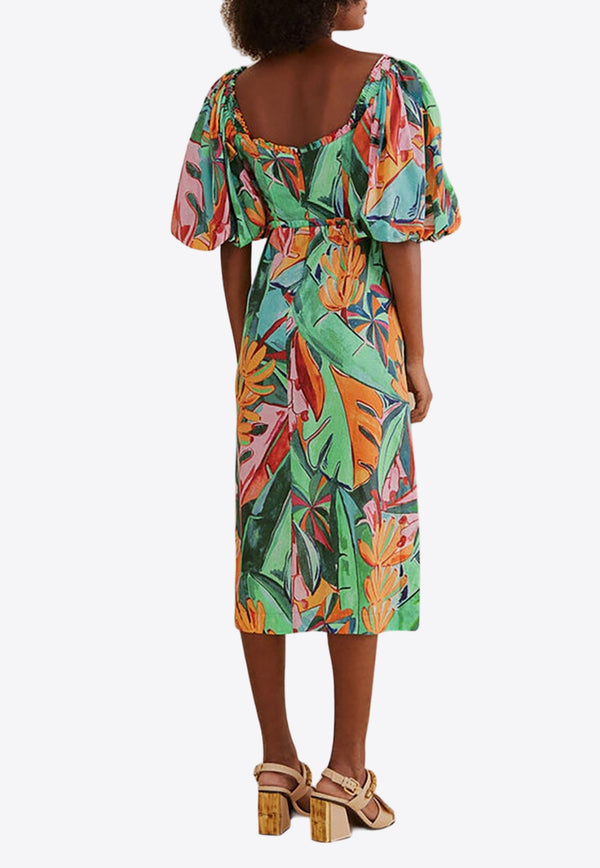 Banana Foliage Printed Midi Dress