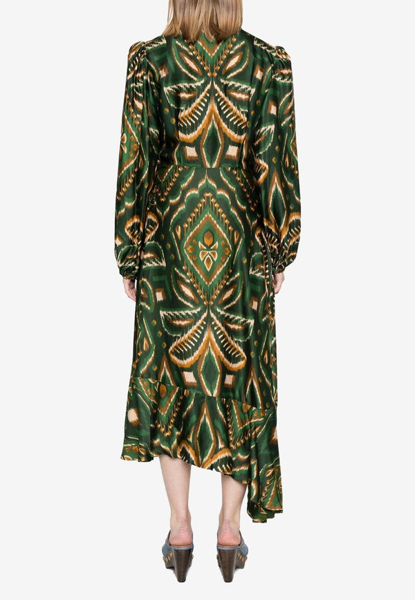 Pineapple Ikat Long-Sleeved Midi Dress