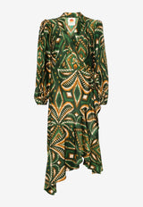 Pineapple Ikat Long-Sleeved Midi Dress