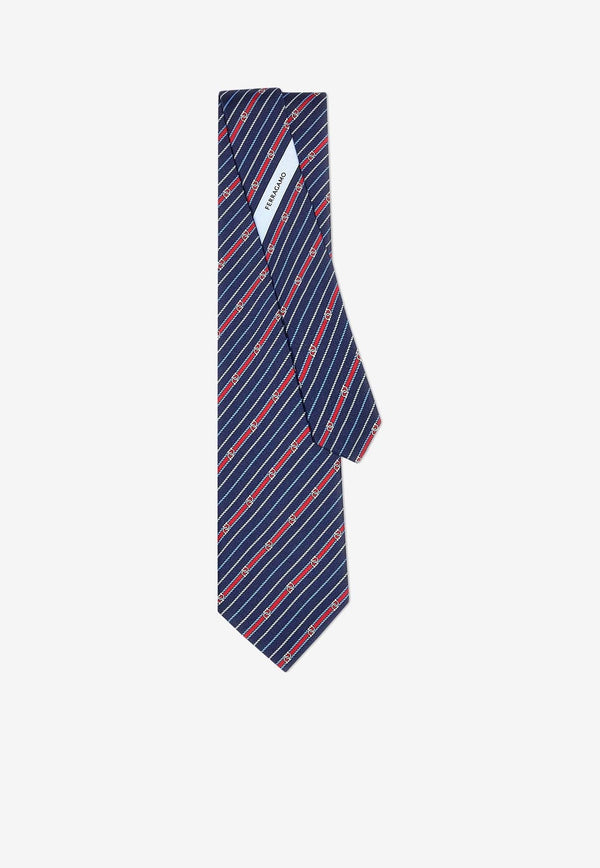 Striped Gancini Silk Tie