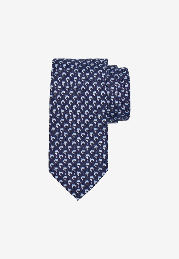 All-Over Dolphin Print Silk Tie