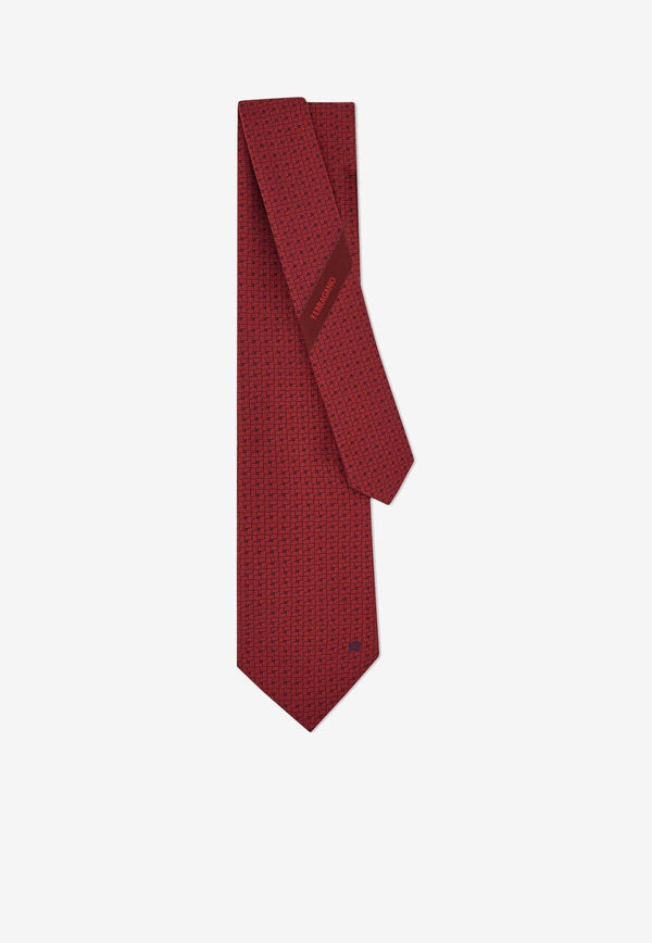 Gancini Embroidered Jacquard Silk Tie