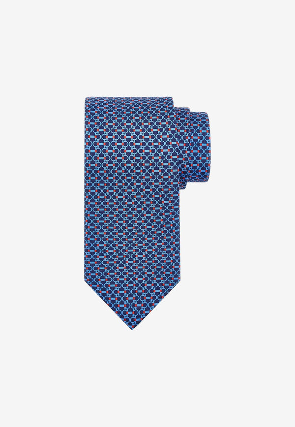 Gancini Horsebit Print Silk Tie