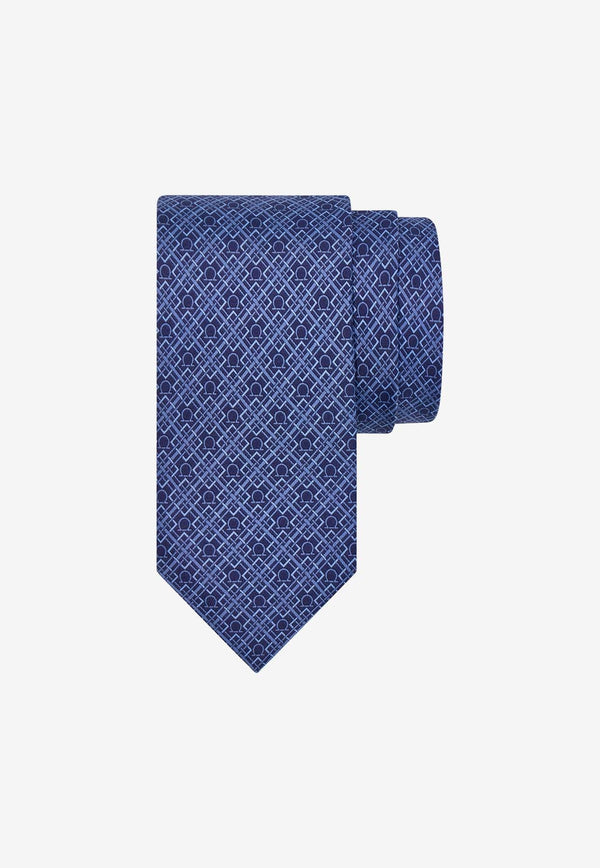 Gancini Check Print Silk Tie