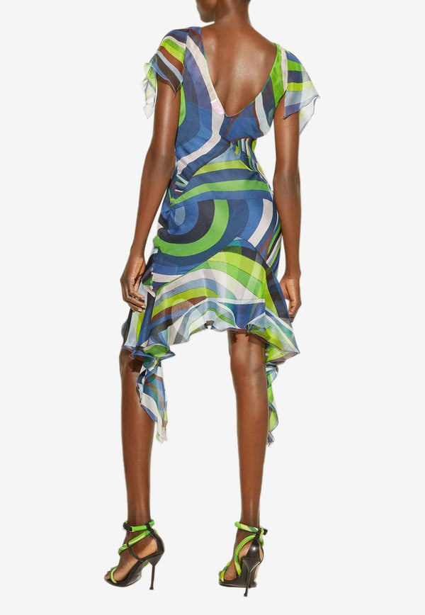 Iride Print Asymmetric Mini Dress