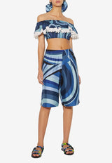 Marmo-Print Off-Shoulder Cropped Top