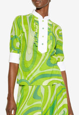 Marmo-Print Ruffled Yoke Shirt