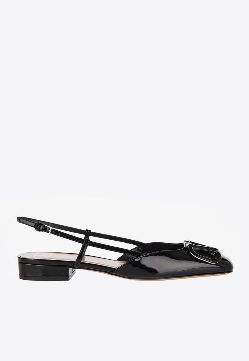 VLogo Slingback Flat Pumps in Patent Leather