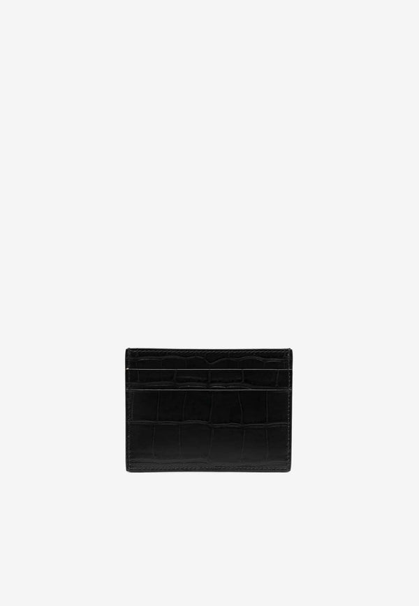 Logo Print Cardholder in Croc-Embossed Leather