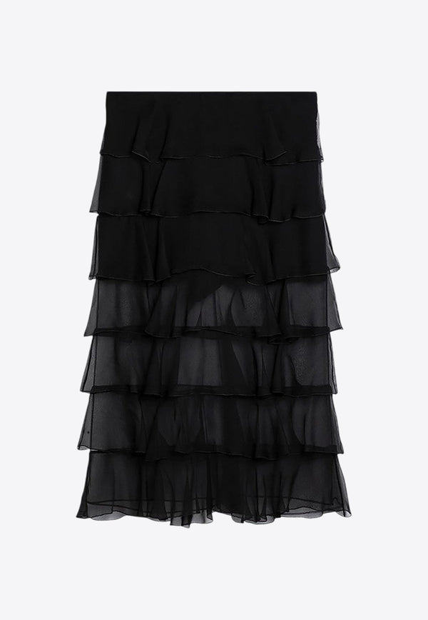 Semi-Sheer Chiffon Midi Tiered Skirt