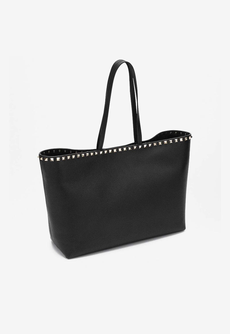 Rockstud Grained Leather Tote Bag