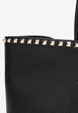 Rockstud Grained Leather Tote Bag