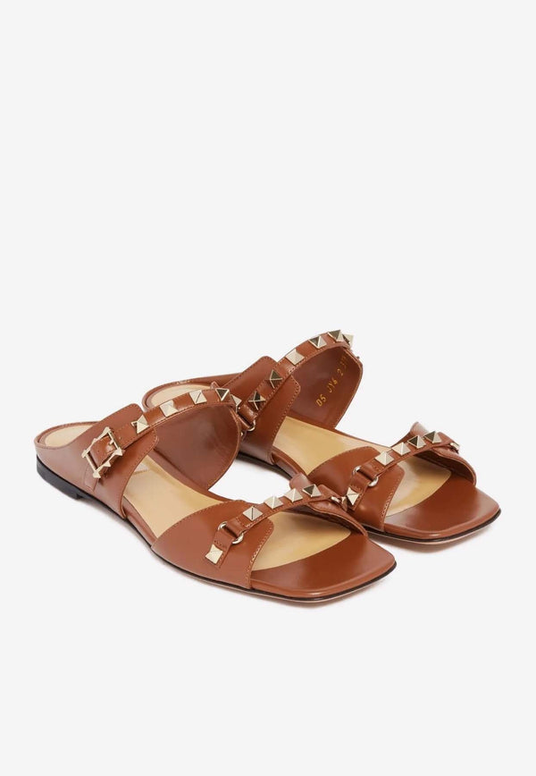 Rockstud Leather Flat Sandals