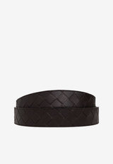 Rectangle Buckle Belt in Intrecciato Leather