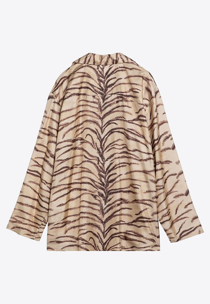 Tiger Print Long-Sleeved Silk Shirt