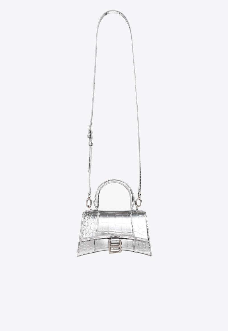 Hourglass XS Top Handle Bag in Croc Embossed Metallic Leather