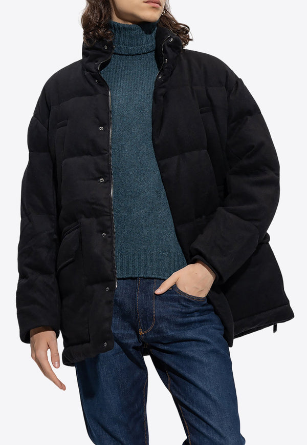 High-Neck Quilted Wool Jacket