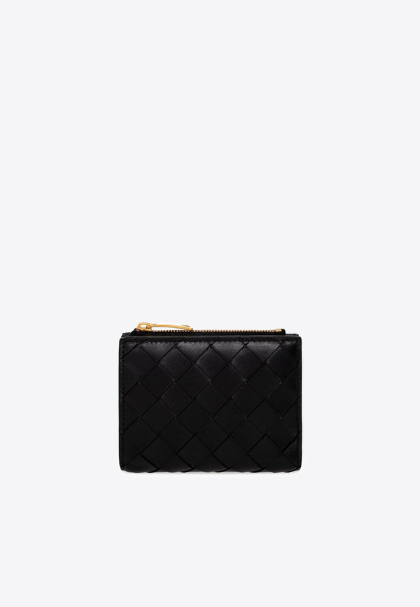 Small Bi-Fold Zip Wallet in Intrecciato Leather