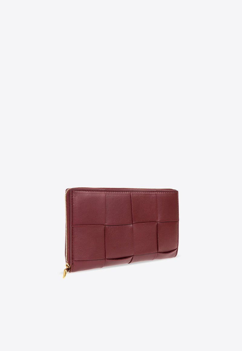 Cassette Zip-Around Wallet in Intrecciato Leather