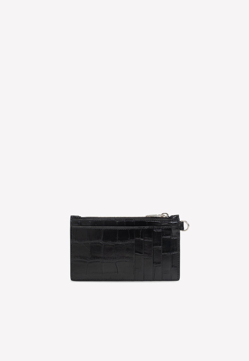 Zipped Cardholder in Croc Embossed Leather