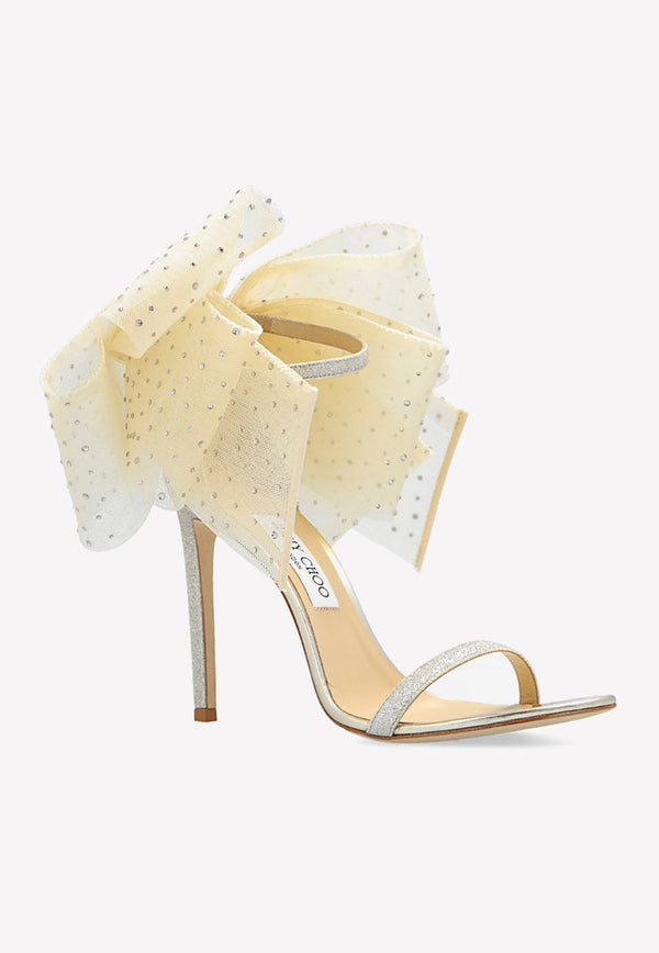 Aveline 100 Asymmetric Crystal Bows Sandals