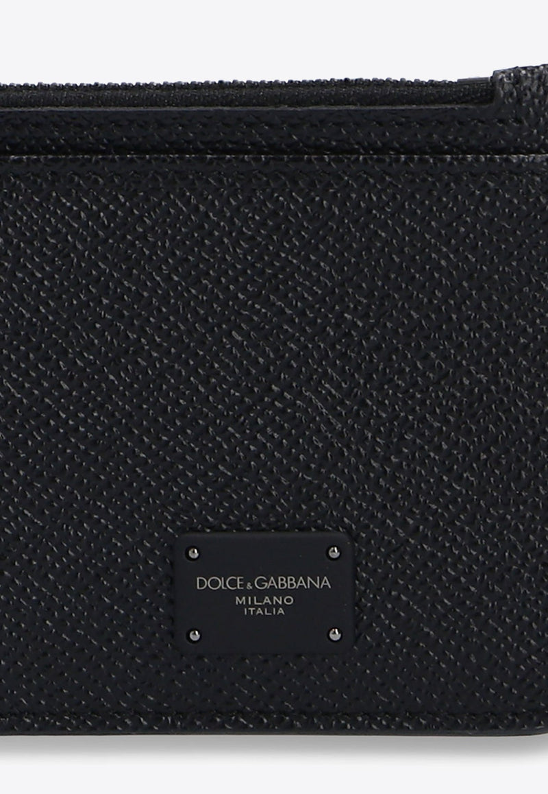 Logo Plate Leather Zip Cardholder