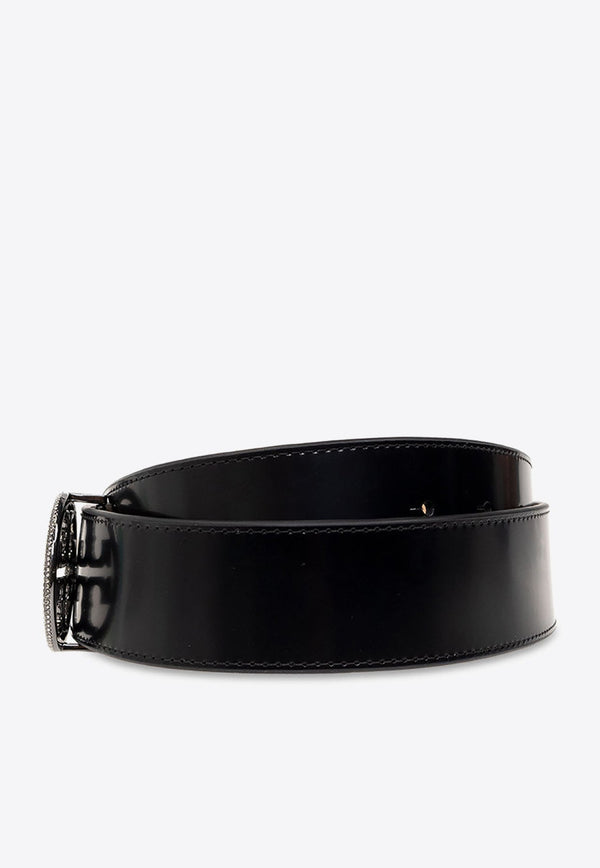 Crystal Logo Buckle Leather Belt