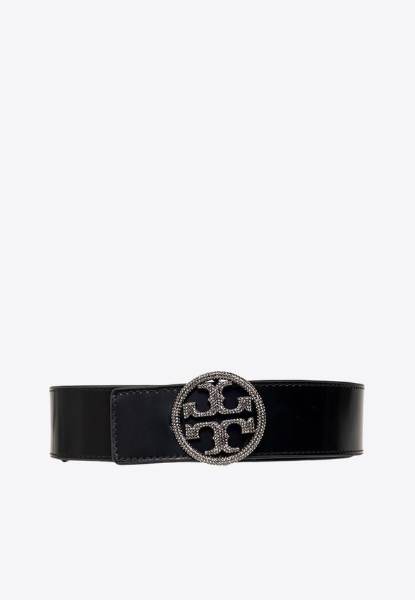 Crystal Logo Buckle Leather Belt