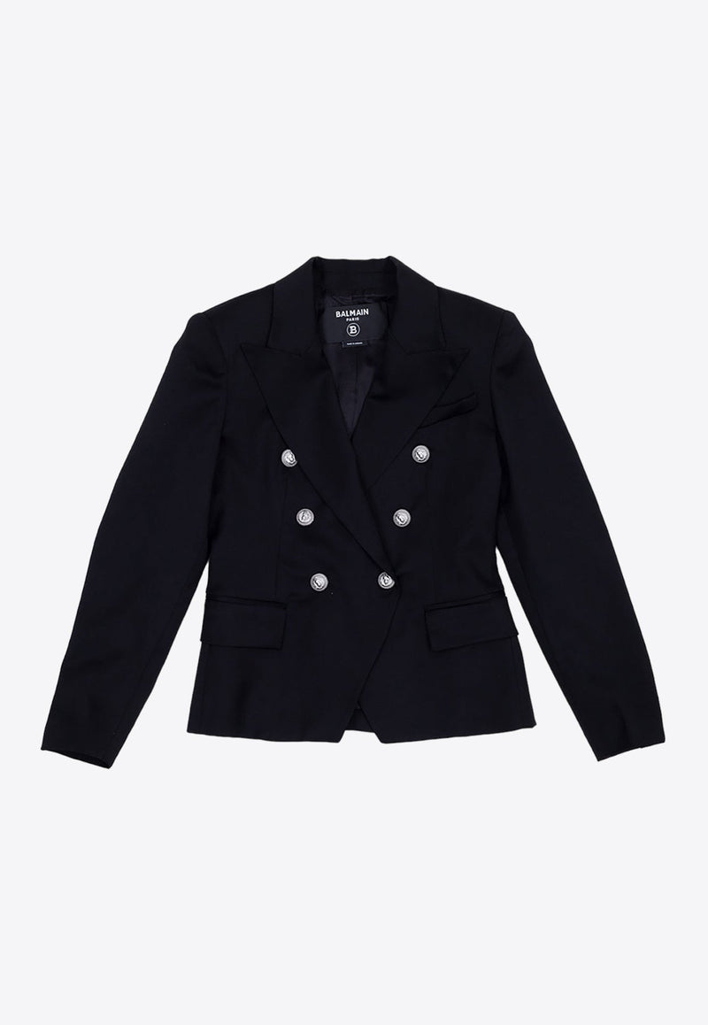 Girls Double-Breasted Wool Blazer