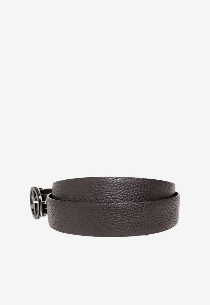 Reversible Logo Buckle Leather Belt