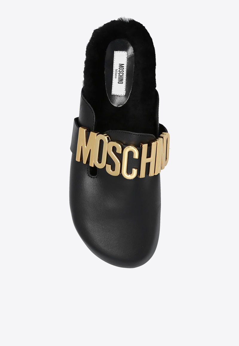 Logo Lettering Leather Flat Mules