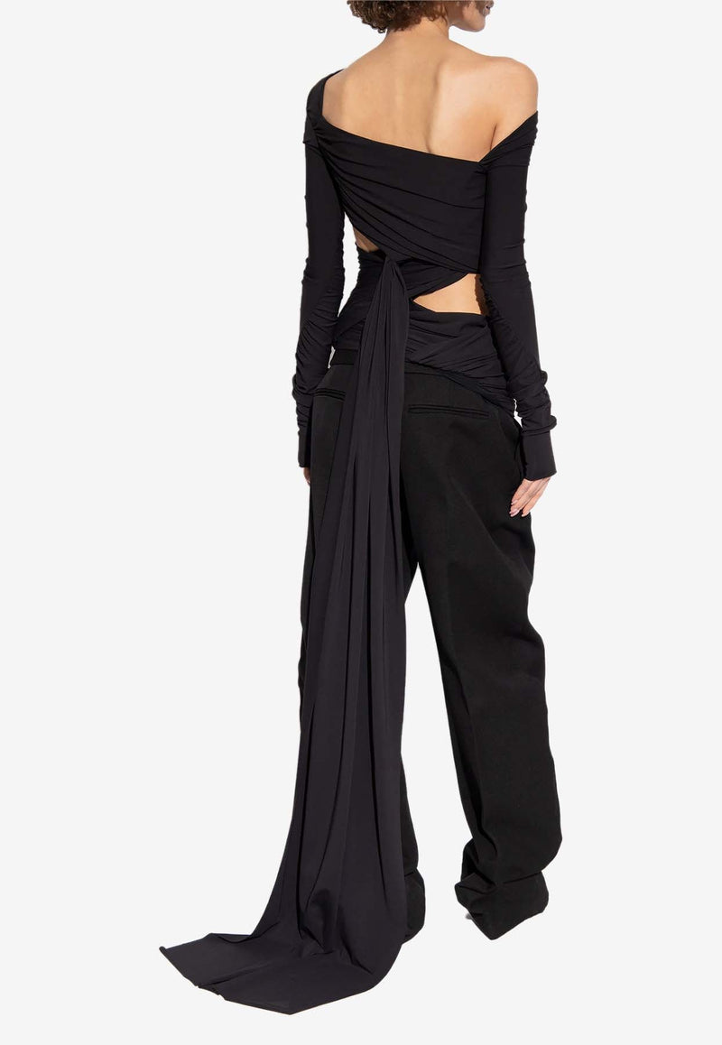 Cut-Out Long Sleeved Draped Top
