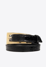 Double Wrap Croc-Embossed Leather Bracelet