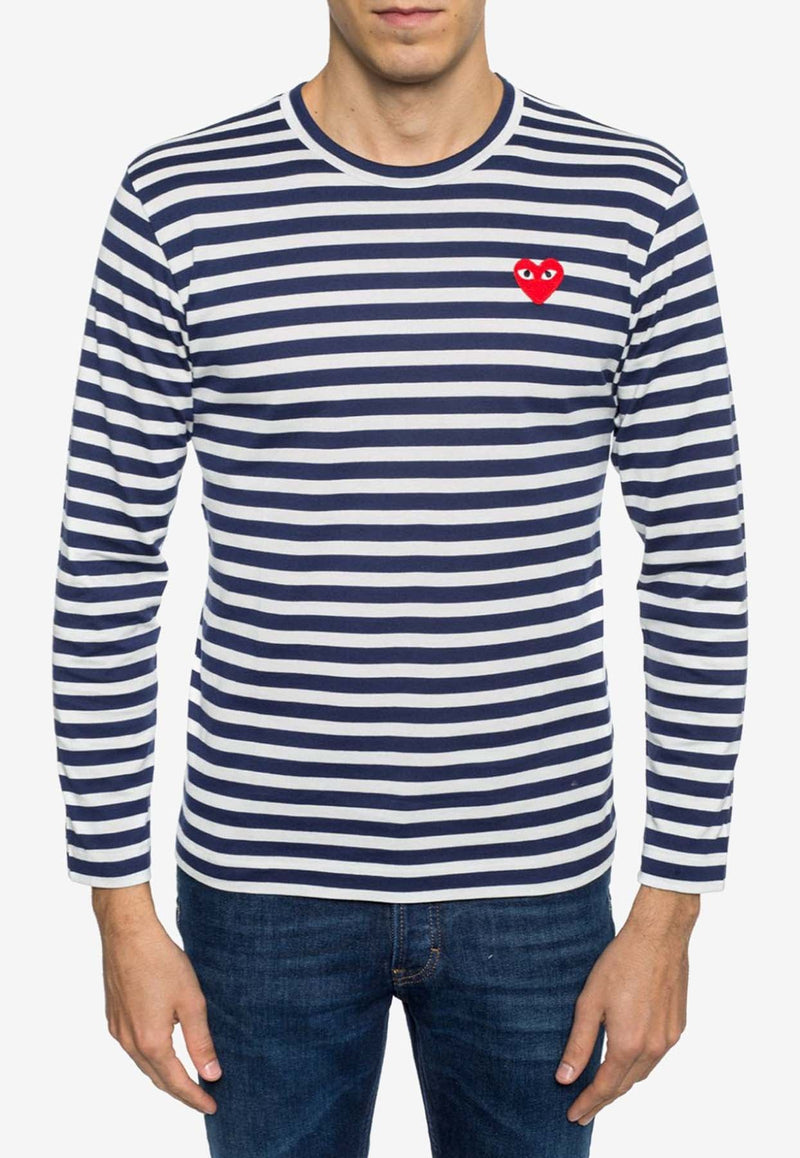 Embroidered Heart Long-Sleeved Striped T-shirt