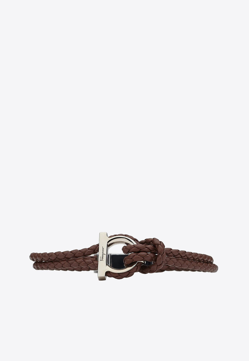 Gancini Calf Leather Braided Bracelet