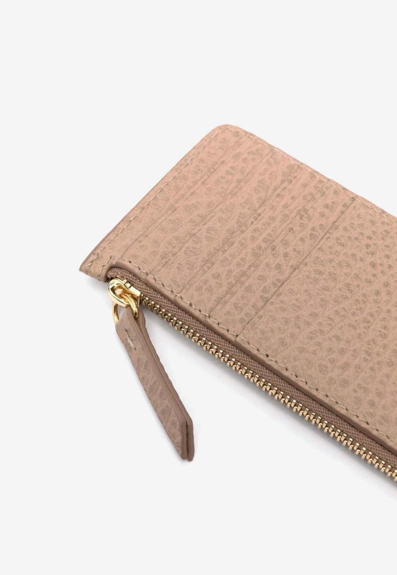 Four-Stitches Grained Leather Zip Cardholder