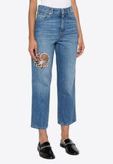 Crystal-Embellished Cropped Jeans