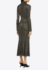 Sequin-Embellished Turtleneck Maxi Dress