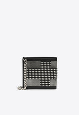 Studded Bi-Fold Leather Wallet with Chain