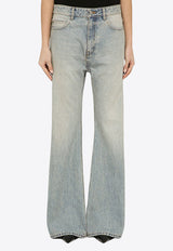Washed-Effect Flared Jeans