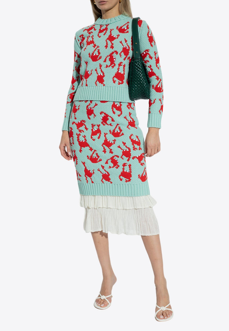 Crab Pattern Wool Knee-Length Skirt