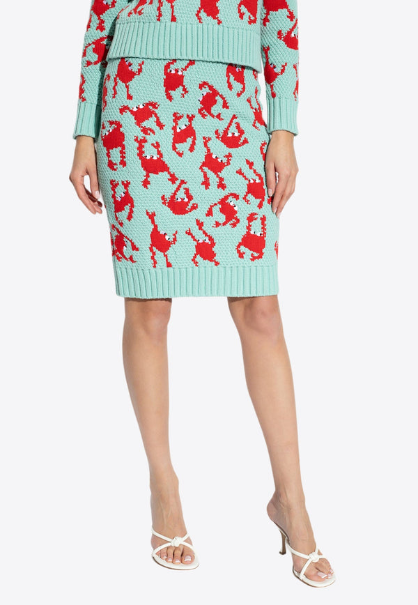 Crab Pattern Wool Knee-Length Skirt