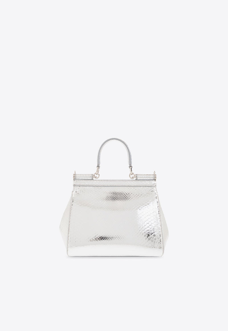 Medium Sicily Python Skin Top Handle Bag