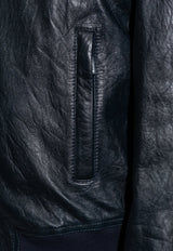 Zip-Up Leather Bomber Jacket