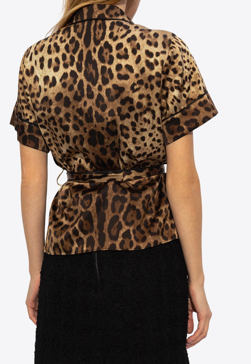Leopard Print Belted Silk Shirt