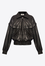 Leather Zip-Up Bomber Jacket