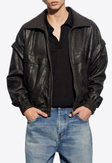 Leather Zip-Up Bomber Jacket