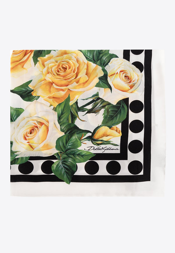 Rose Print Silk Square Scarf