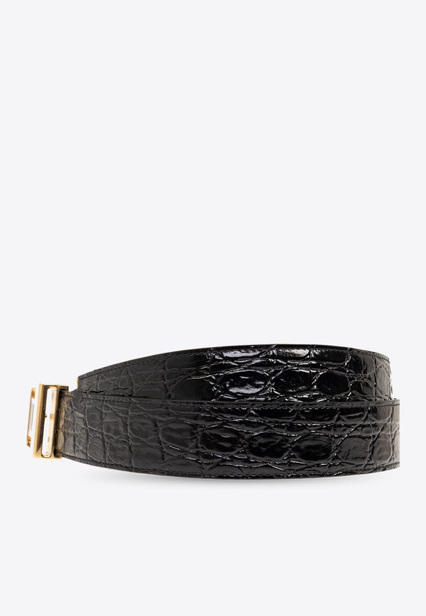 Croc-Embossed Leather Belt
