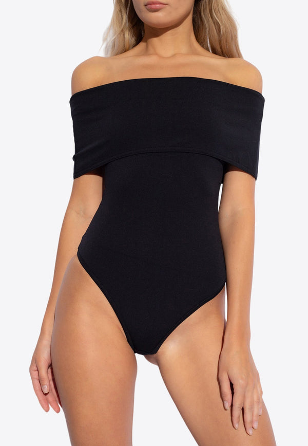 Stretch Nylon Off-Shoulder One-Piece Swimsuit